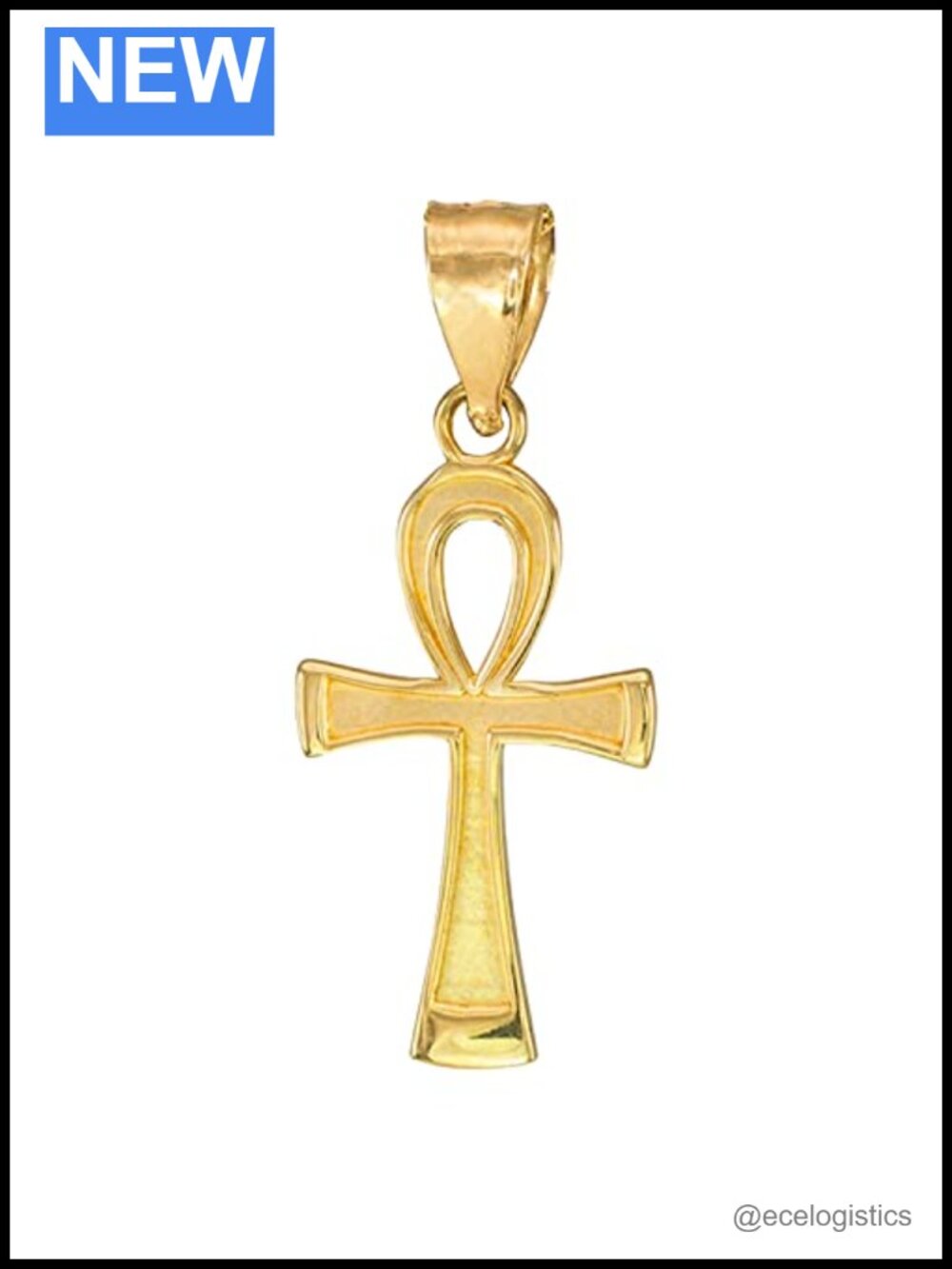 14K Yellow Gold Egyptian Ankh Cross Key of Life Pendant Charm